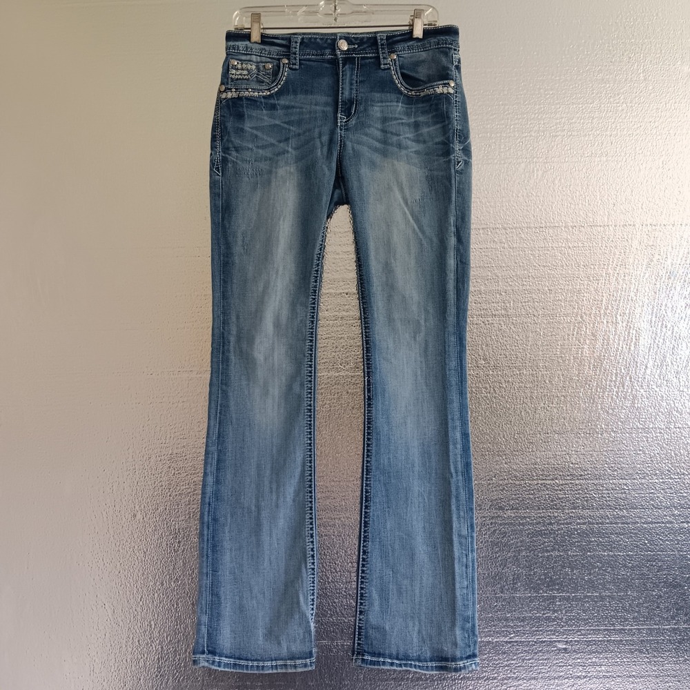 Grace in LA Bootcut Jeans Womens 29 *measures 31x34 Blue Embroidered Embellished
